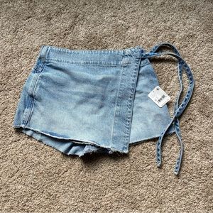 Free People Emmy Denim Skort Light Blue Wash 0